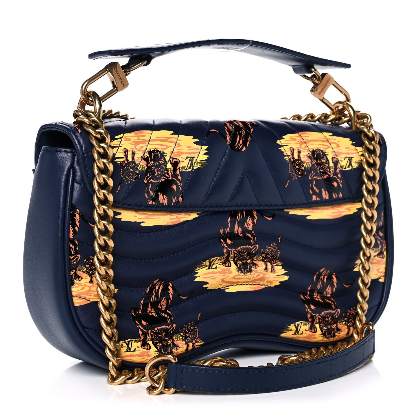 Calfskin Leopard Print New Wave Chain MM Navy