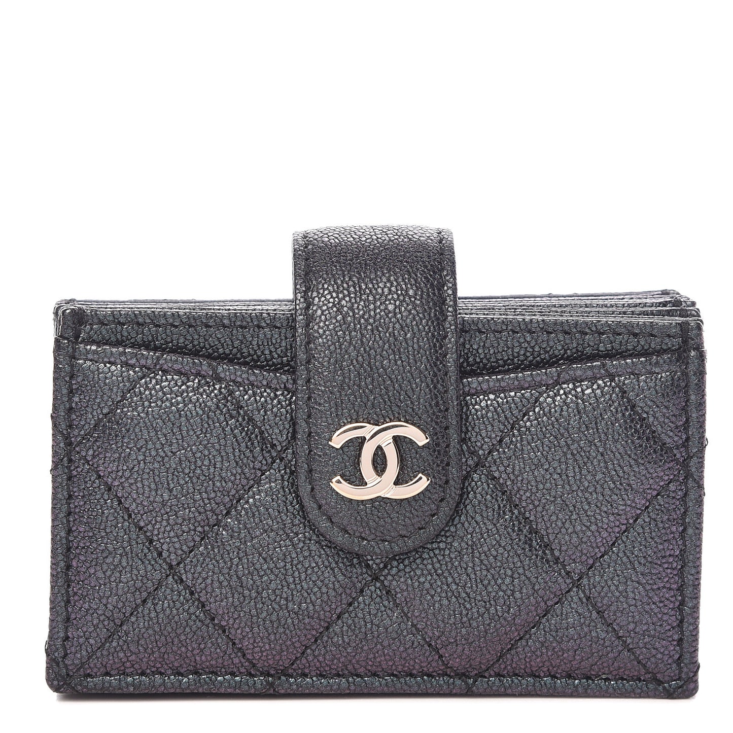 Iridescent Caviar Quilted Gusseted Card Holder Black