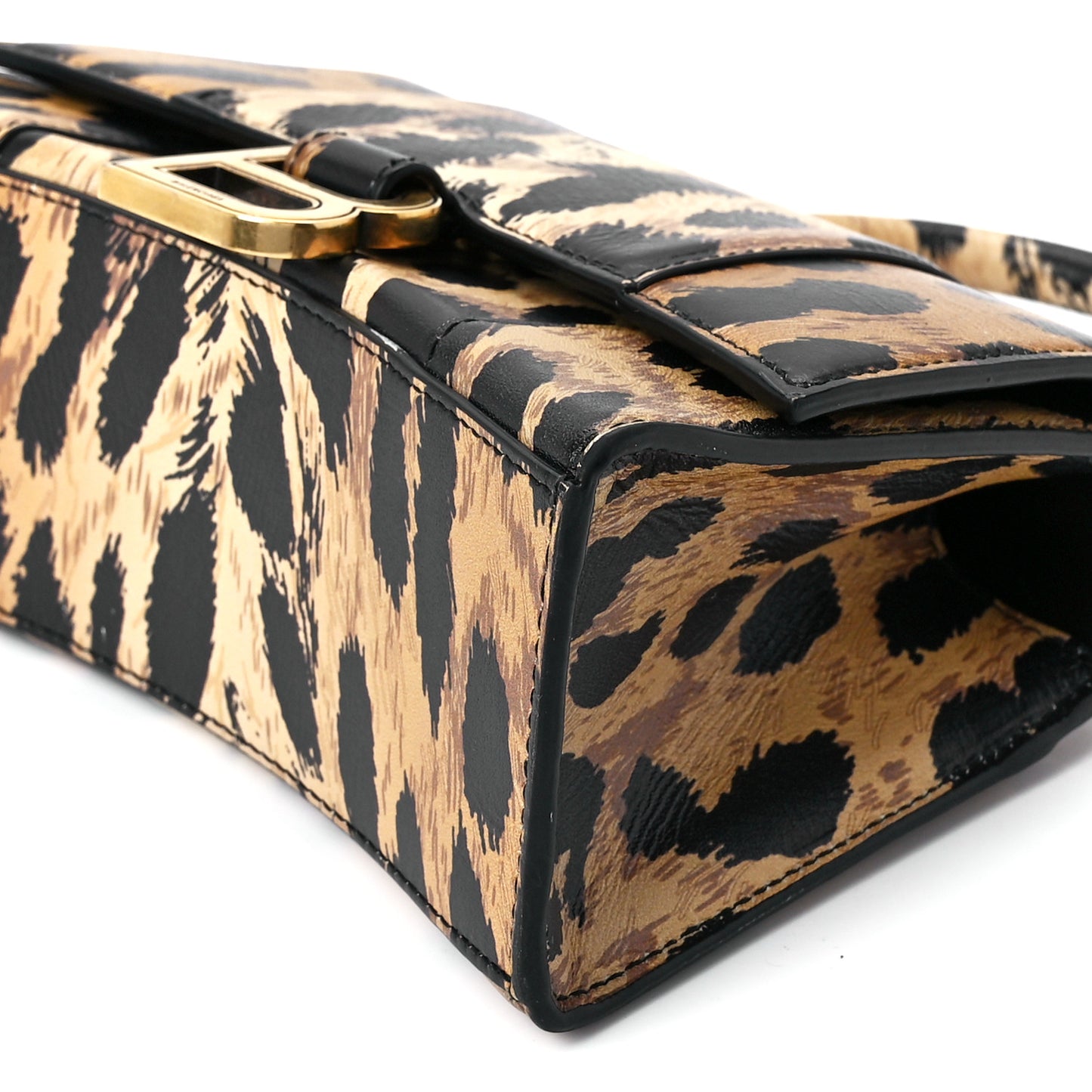 Smooth Calfskin Leopard Print Hourglass Top Handle Bag XS Beige