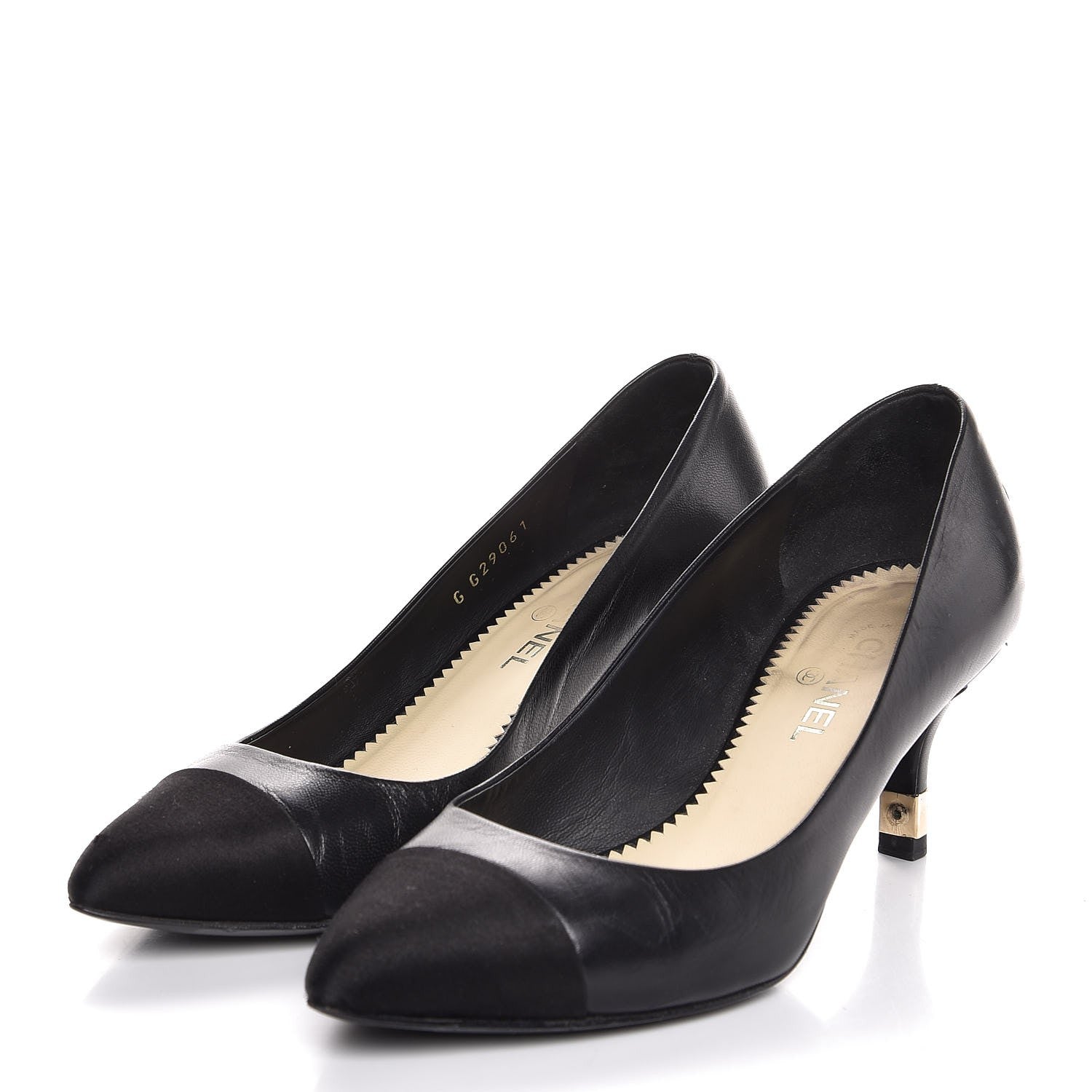 Chanel Lambskin Satin CC Cap Toe Kitten Heel Pumps 34.5 Black 3 of 12