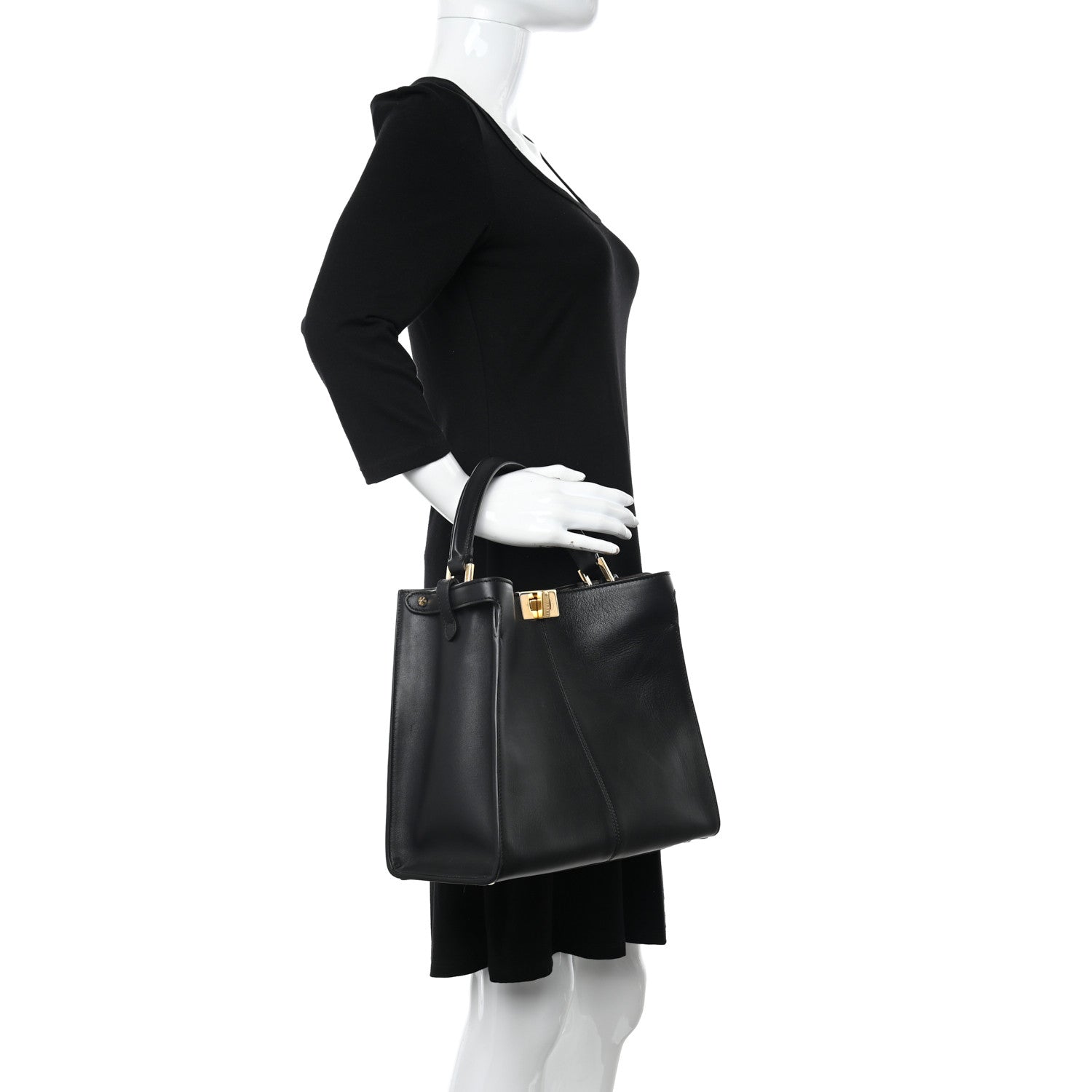 Fendi Vitello Seta Glazed Fabric FF 1974 Medium Peekaboo X-Lite Black 2 of 10