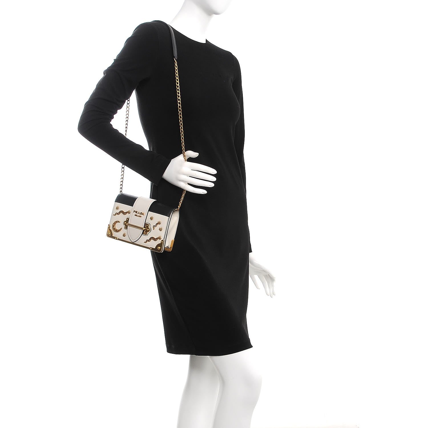 Prada City Calf Saffiano Astrology Cahier Bag Talco Black 2 of 7