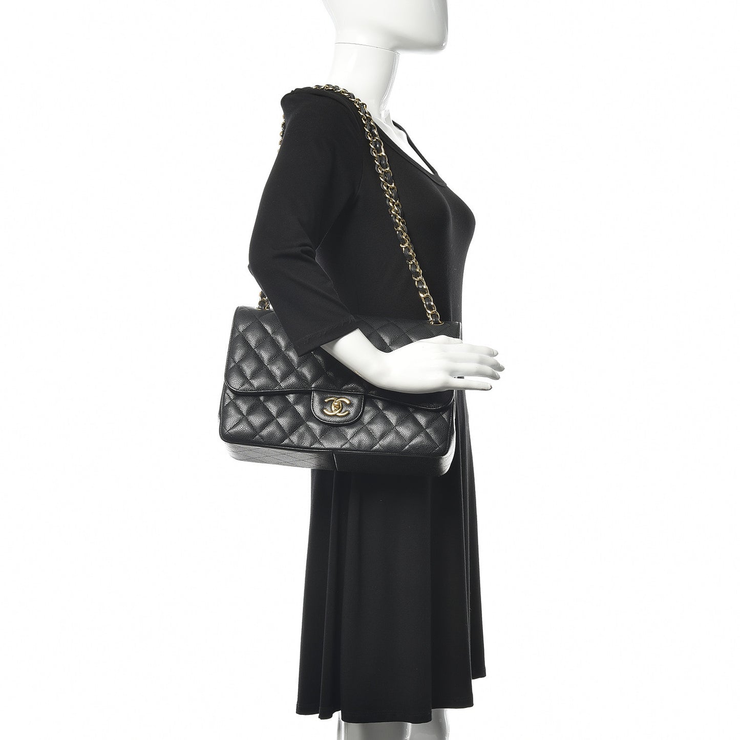 Caviar Quilted Jumbo Double Flap Black