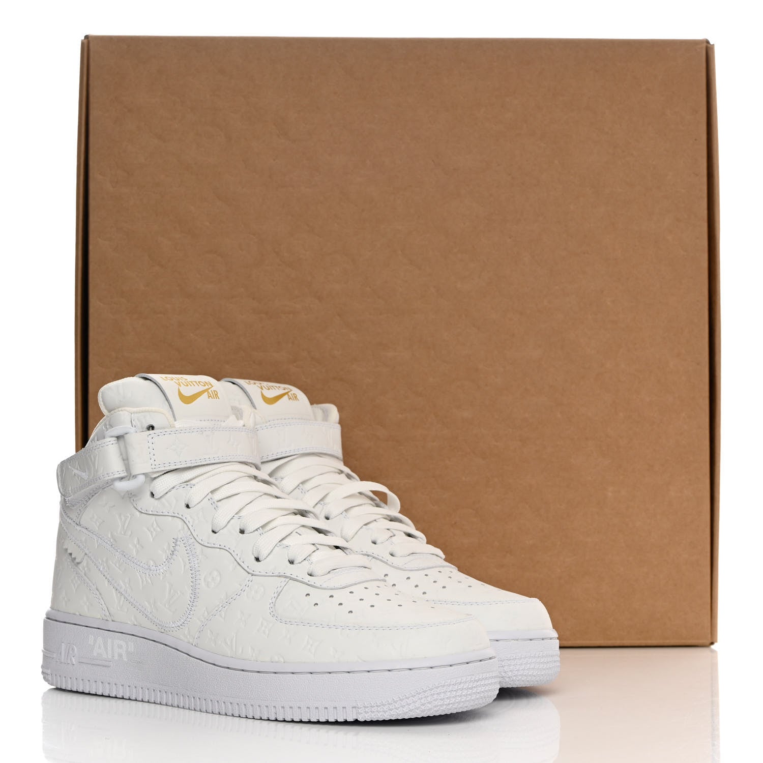 Louis Vuitton X NIKE AIR FORCE 1 Calfskin Monogram Mid Sneakers 7 White 10 of 10