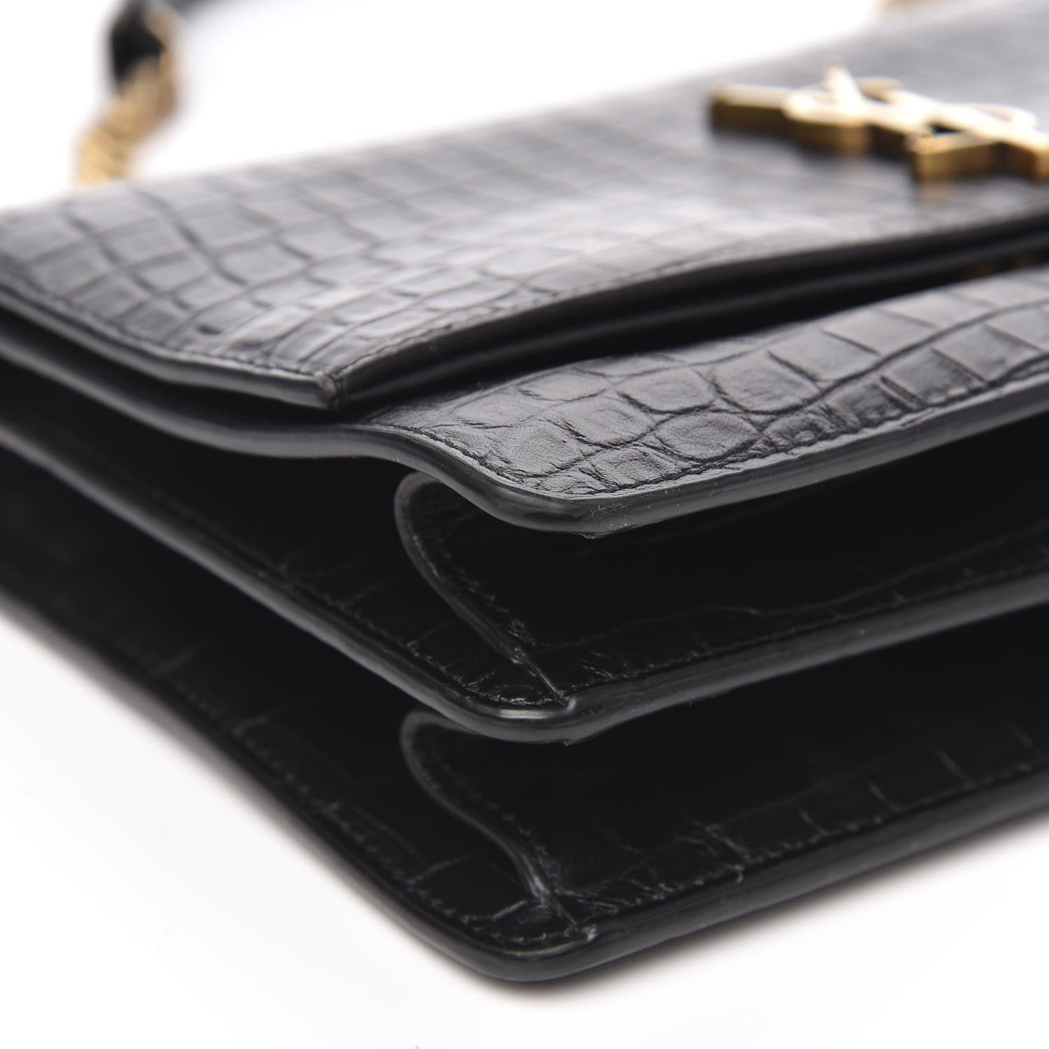 Saint Laurent Calfskin Crocodile Embossed Monogram Medium Sunset Black 9 of 10