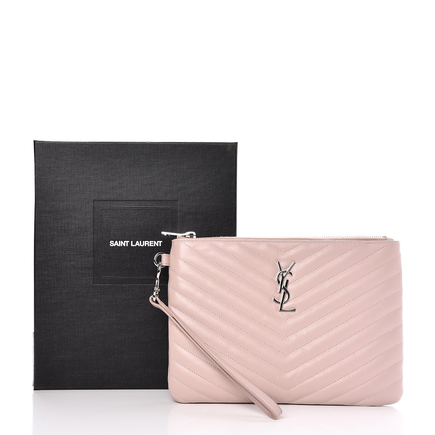 Saint Laurent Calfskin Matelasse Chevron Monogram A5 Wristlet Rose Poudre 8 of 8
