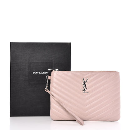 Saint Laurent Calfskin Matelasse Chevron Monogram A5 Wristlet Rose Poudre 8 of 8