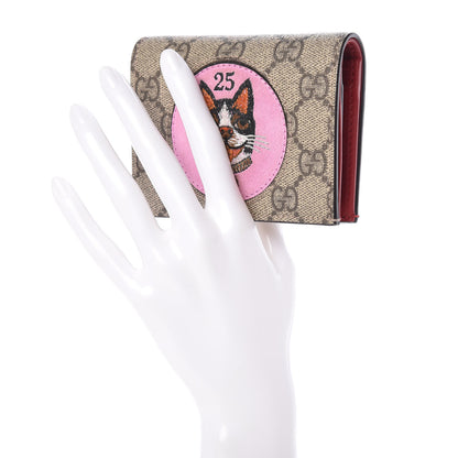 Gucci GG Supreme Monogram Bosco Patch Card Case Wallet Beige Malva Hibiscus Red 2 of 6