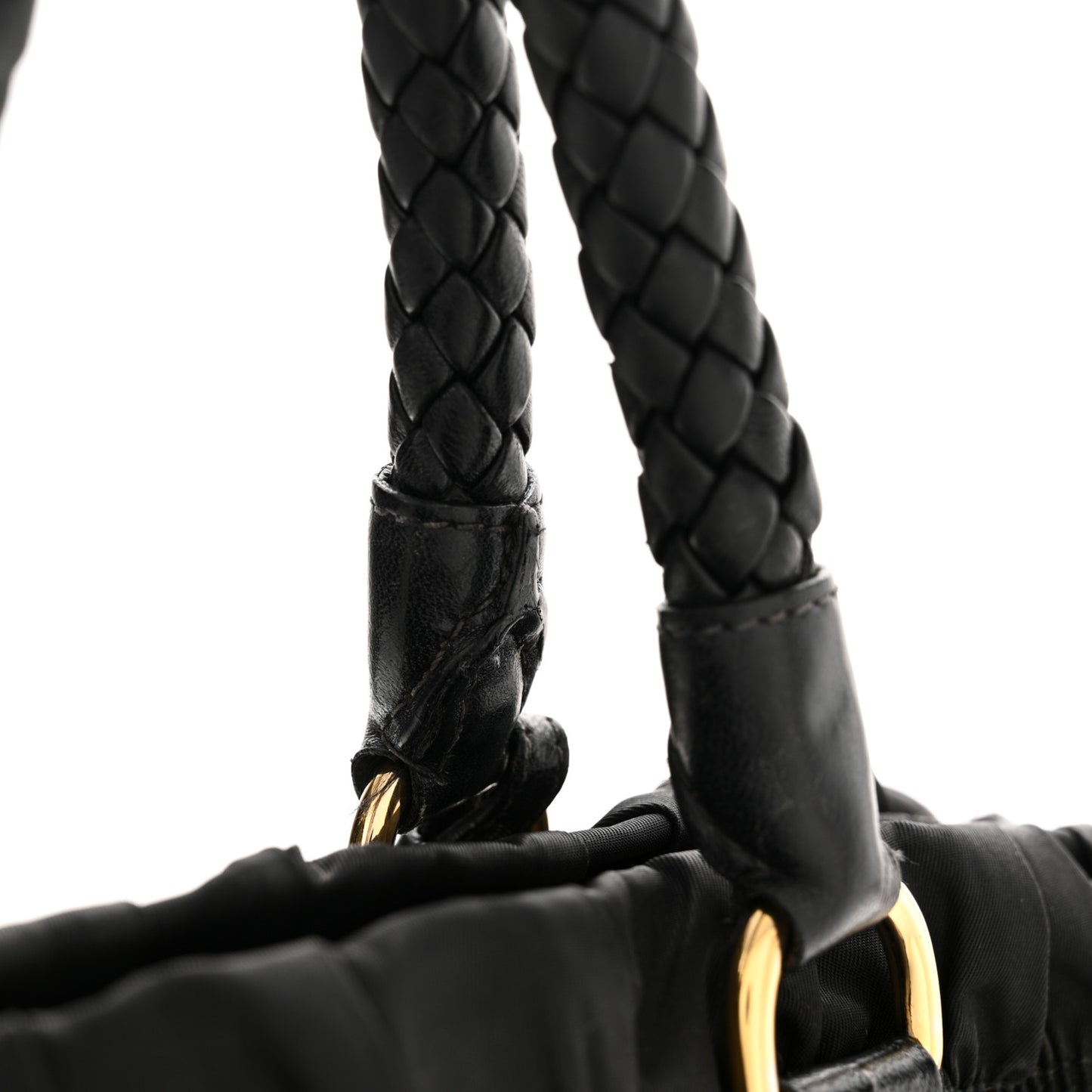 Tessuto Nylon Nappa Braided Gaufre Shopping Satchel Black