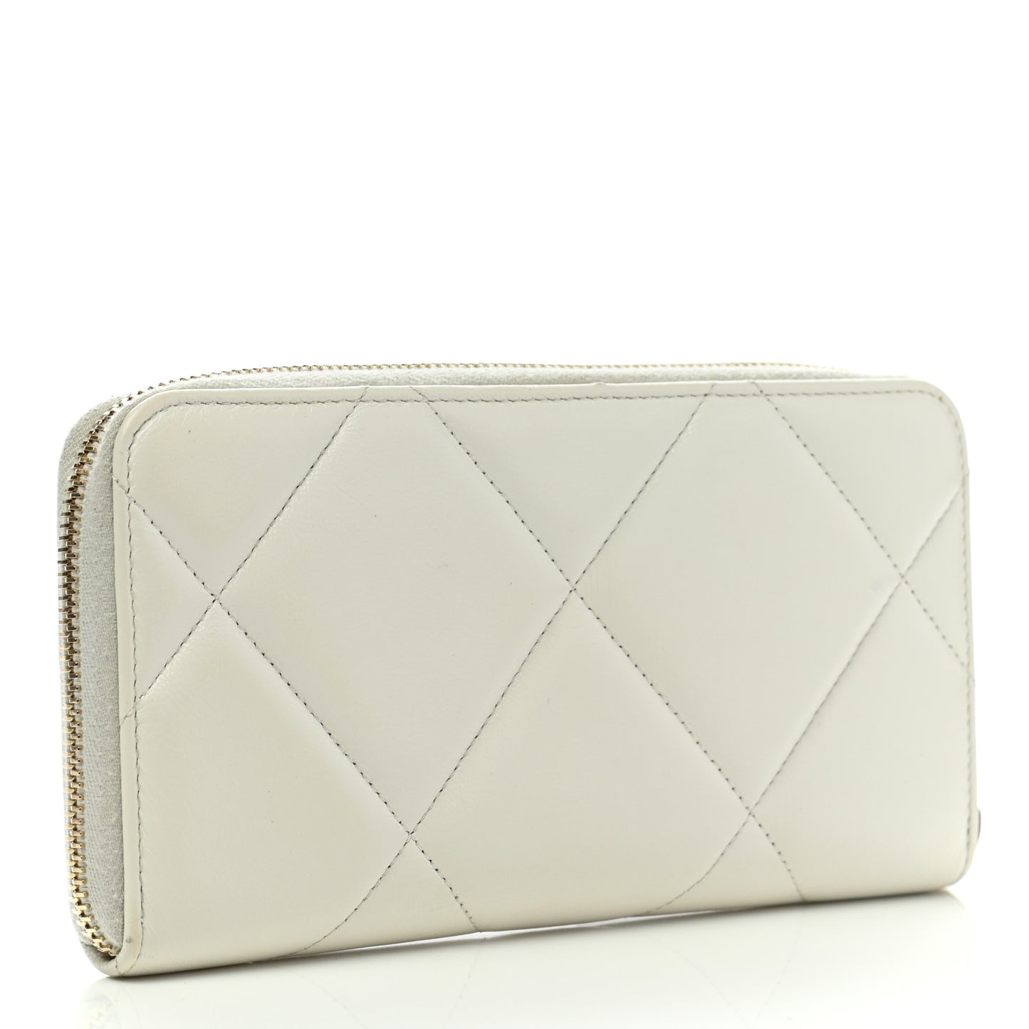 Shiny Goatskin Quilted 19 Long Zipped Around Wallet White