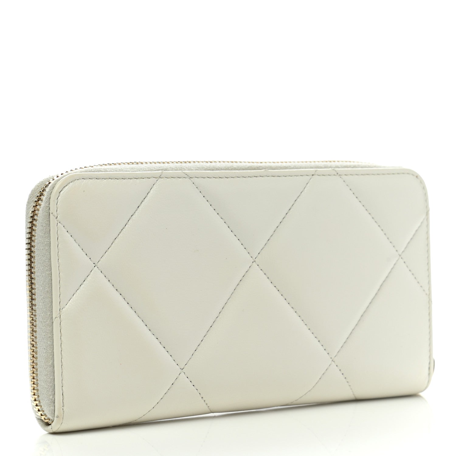 Chanel Shiny Goatskin Quilted 19 Long Zipped Around Wallet White 3 of 9