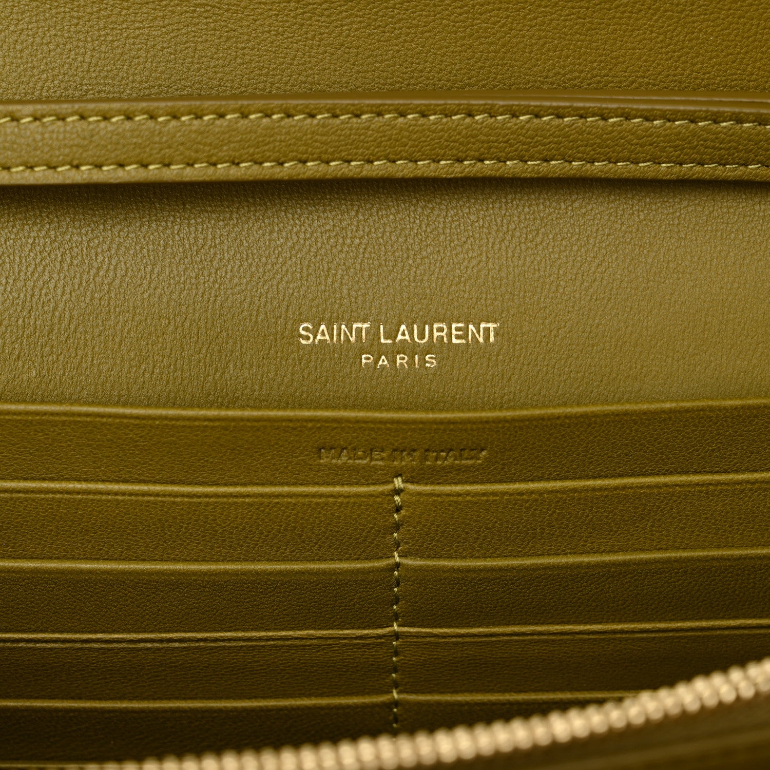 Saint Laurent Lambskin Carre Quilted Cassandre Chain Wallet Olive Drab 6 of 10