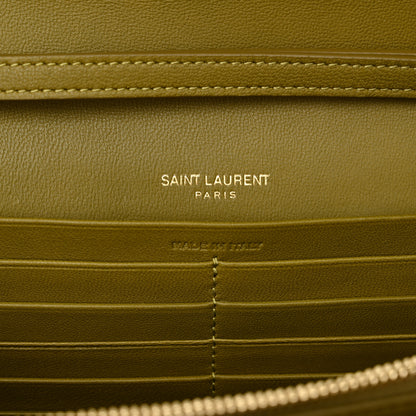 Saint Laurent Lambskin Carre Quilted Cassandre Chain Wallet Olive Drab 6 of 10