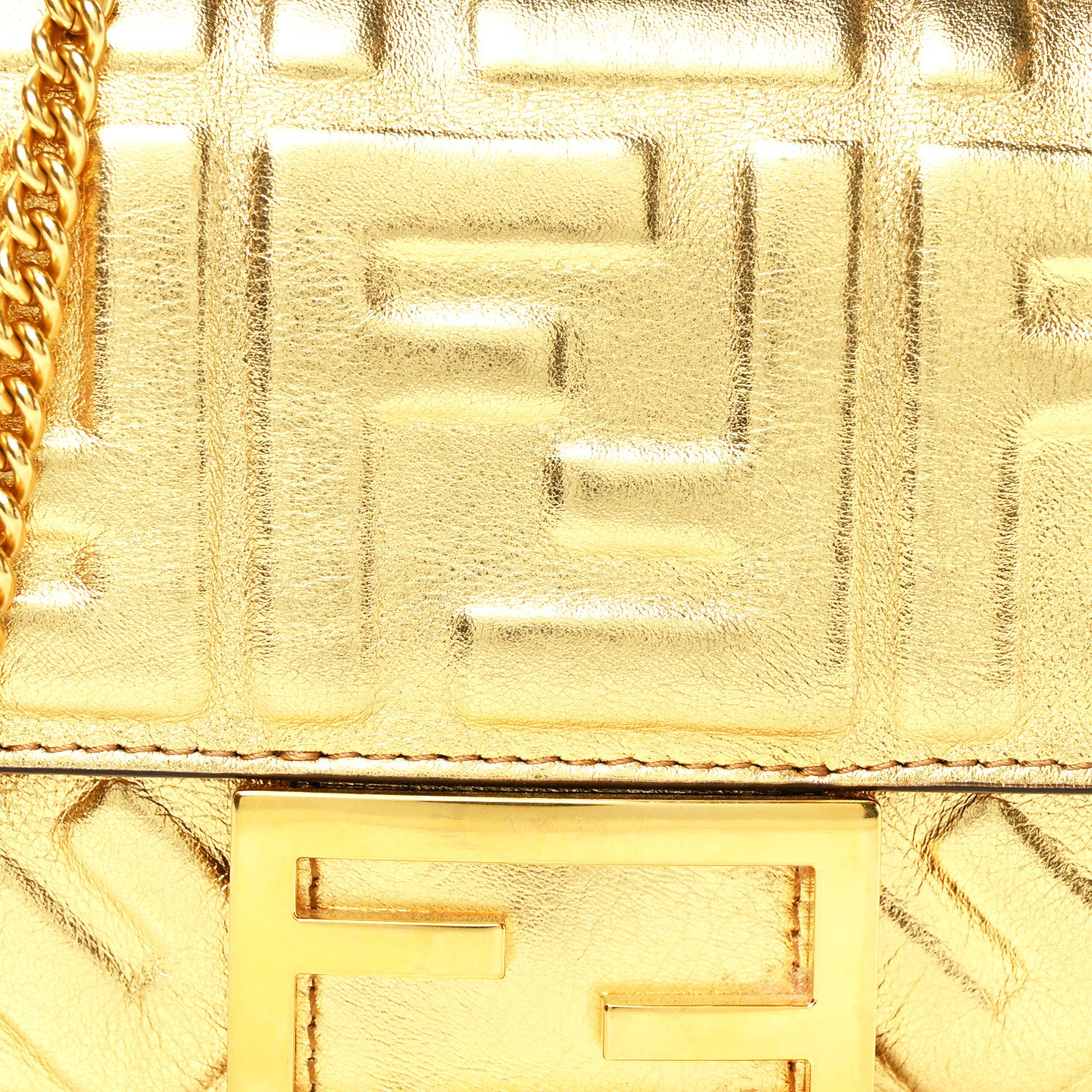 Fendi Vitello Catalan Mirror FF 1974 Embossed Mini Baguette Gold 7 of 9
