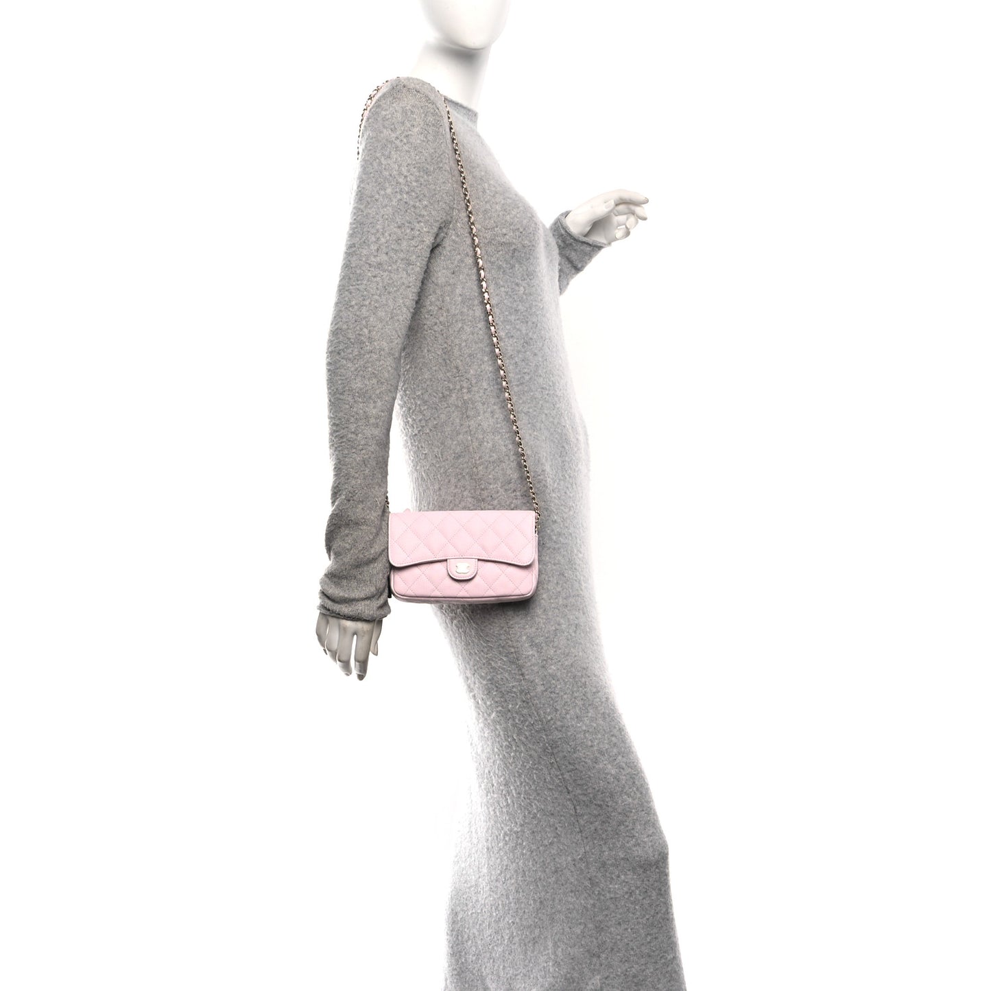 Caviar Quilted Flap Phone Holder With Chain Light Pink