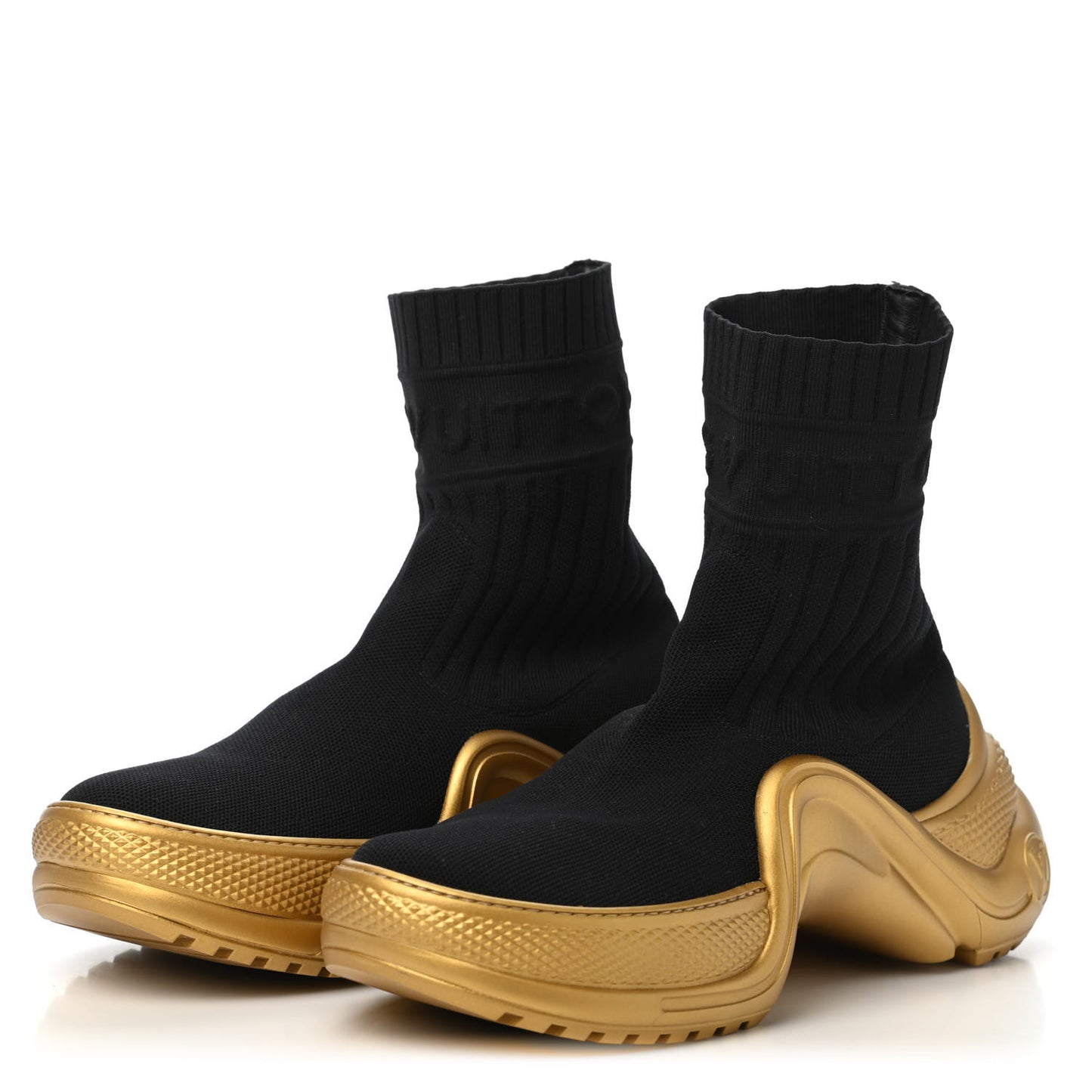 Stretch Textile Monogram LV Archlight Sneaker Boots 37 Black Gold