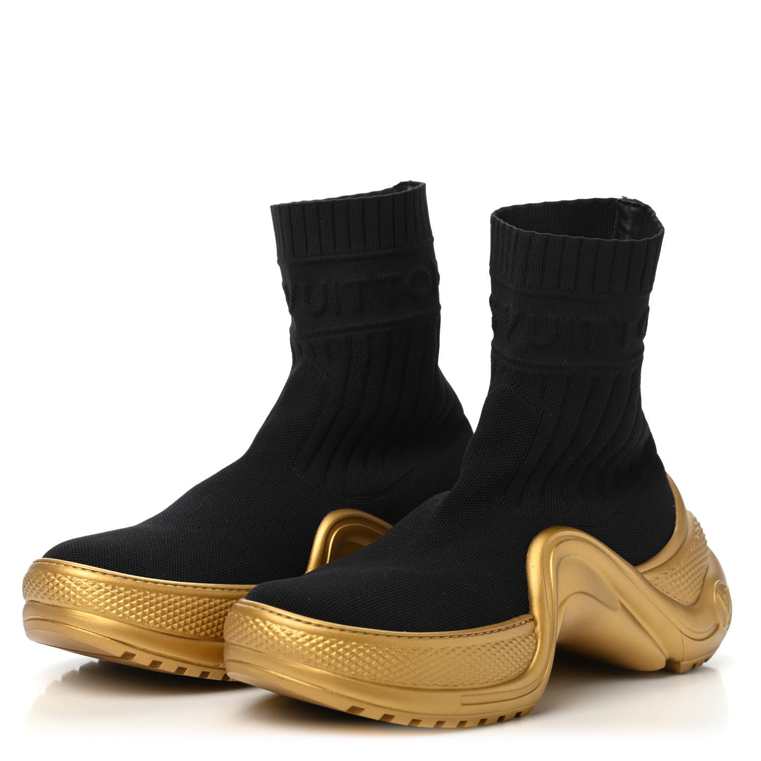 Louis Vuitton Stretch Textile Monogram LV Archlight Sneaker Boots 37 Black Gold 3 of 7
