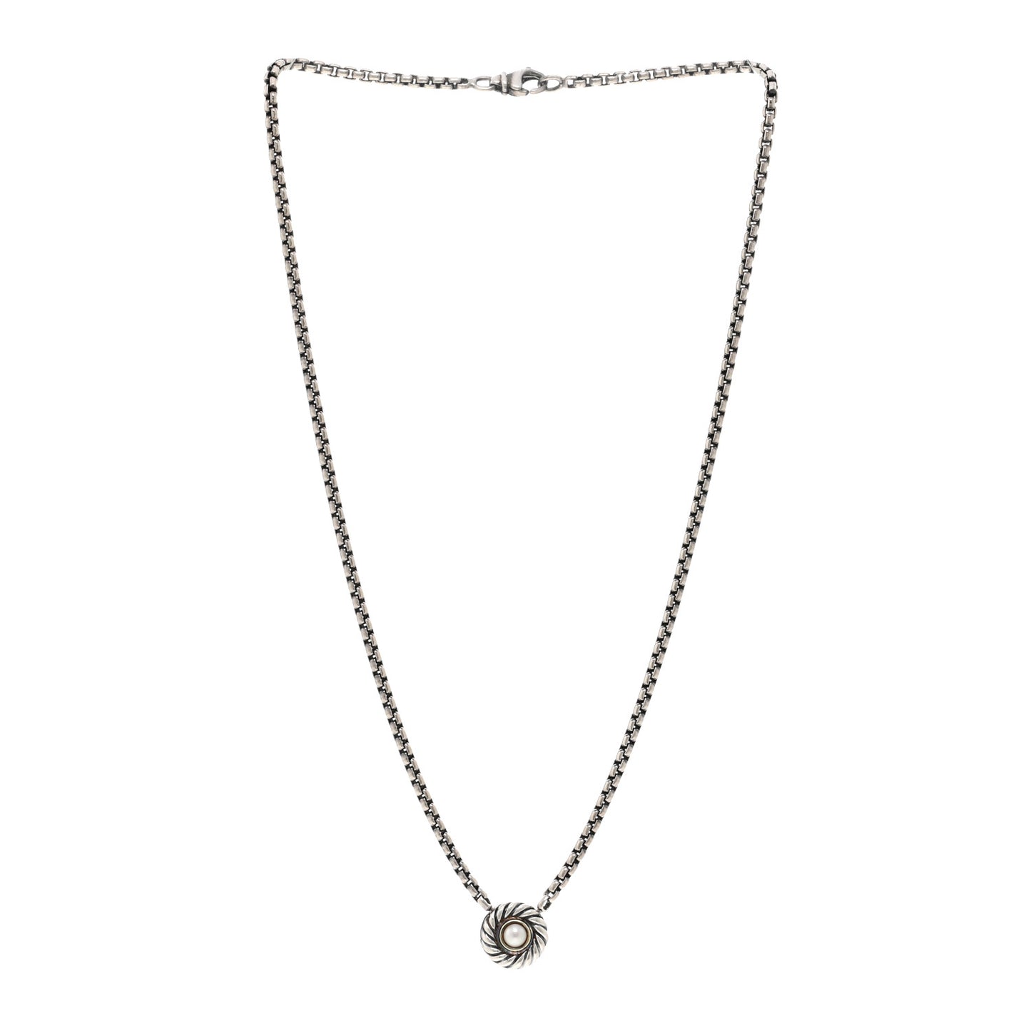 Sterling Silver 14K Yellow Gold Pearl 12mm Cookie Pendant Necklace