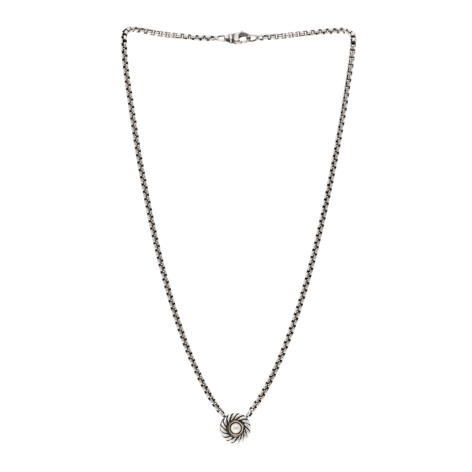 David Yurman Sterling Silver 14K Yellow Gold Pearl 12mm Cookie Pendant Necklace 3 of 4