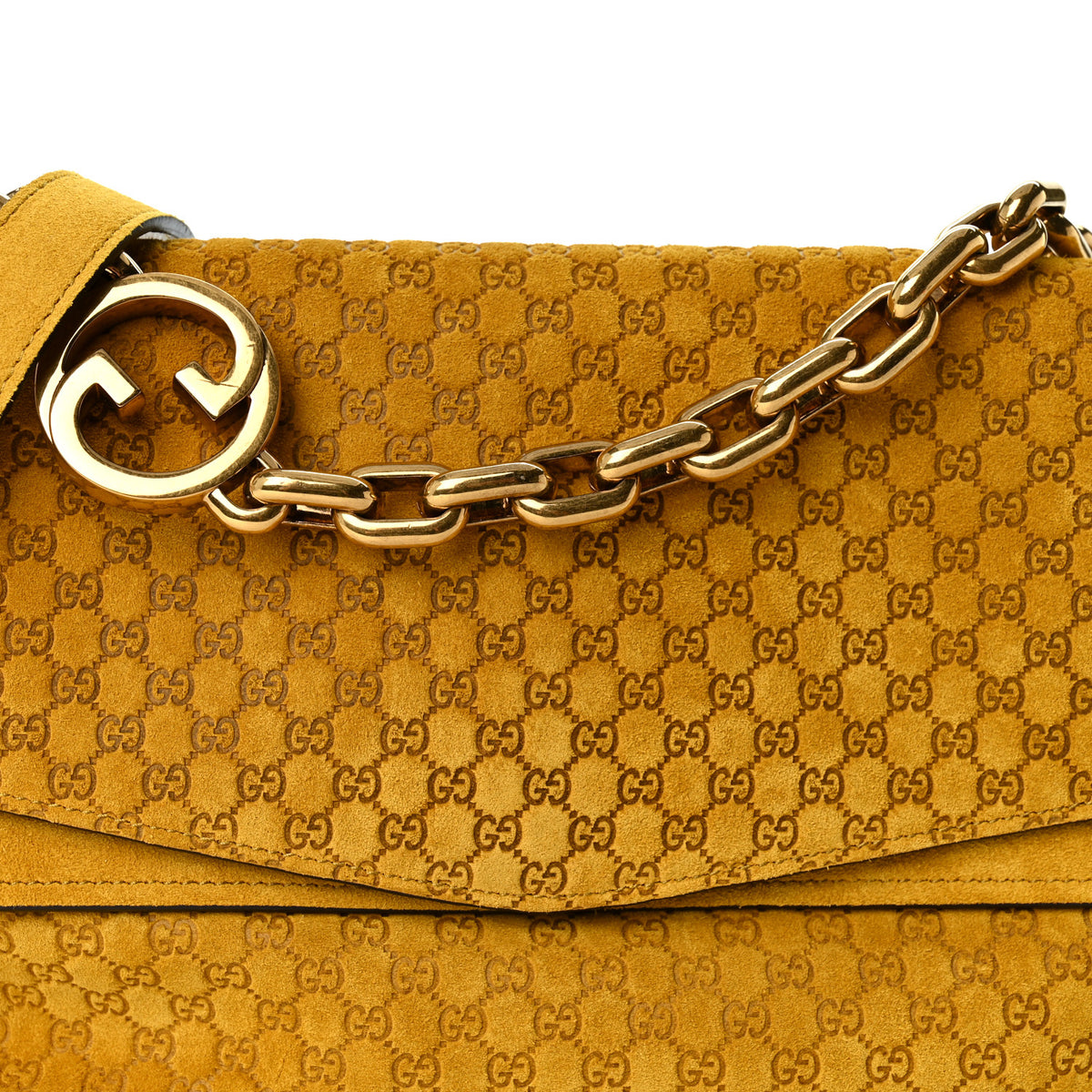Gucci Micro GG Suede Medium Chain Shoulder Bag Yellow 7 of 9