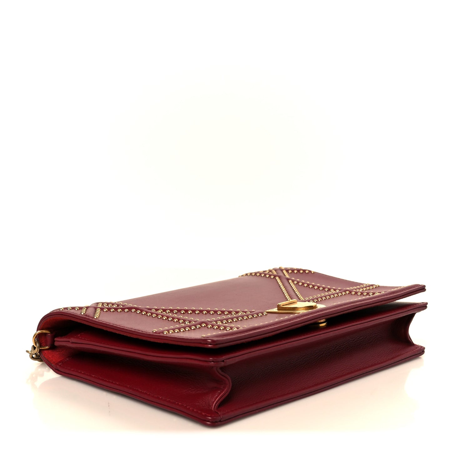 Calfskin Studded Diorama Wallet On Chain Burgundy
