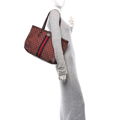 Gucci Monogram Textured Dollar Calfskin Web Medium Ophidia Shopping Tote Sahara Rubino Chardonnay 2 of 10