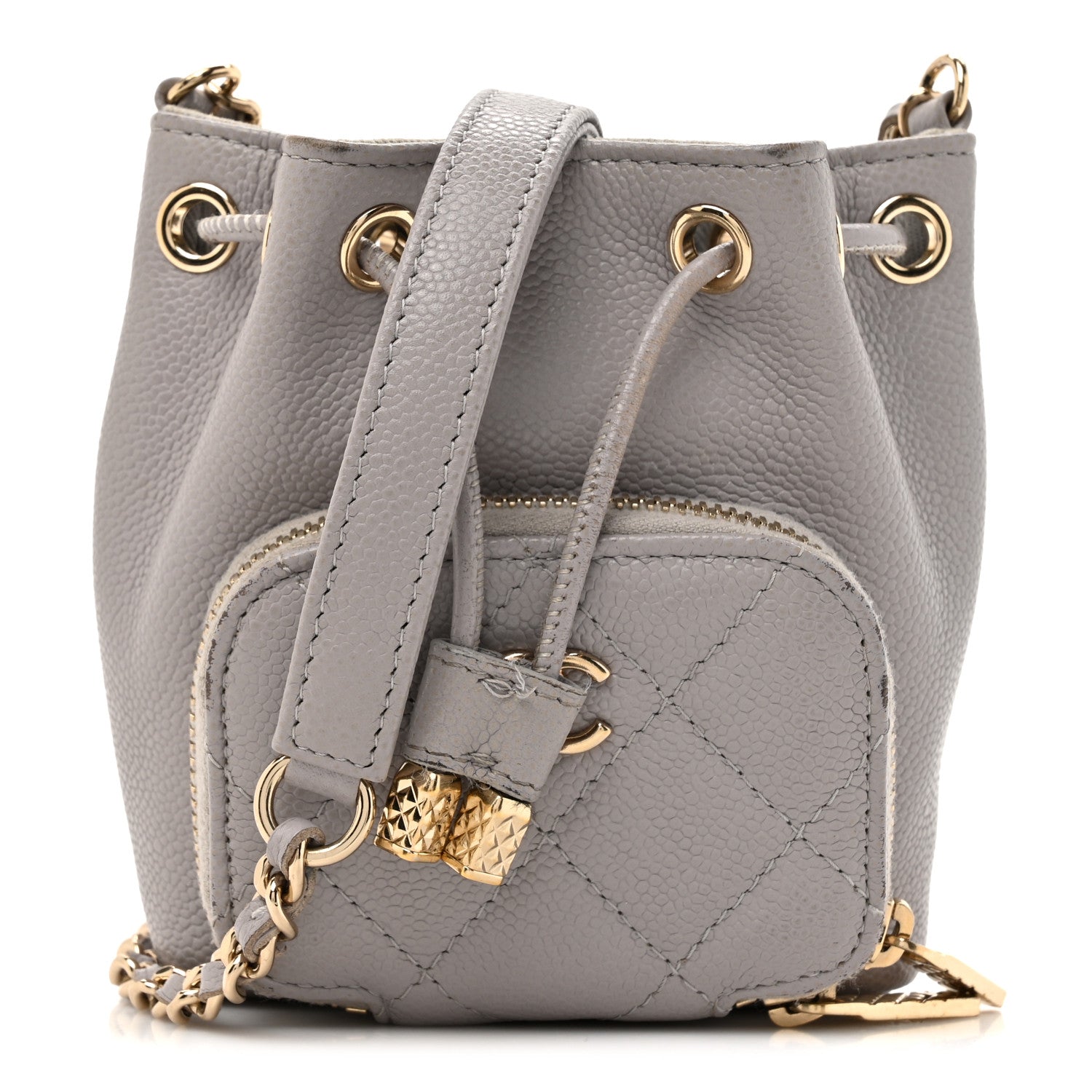Chanel Caviar Quilted Mini CC Pocket Bucket Bag Grey 1 of 16