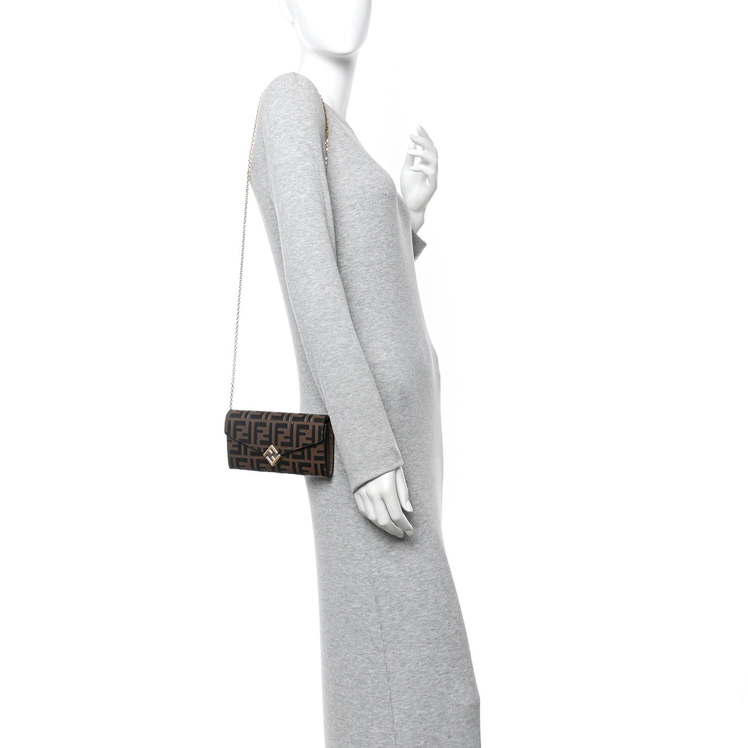 Fendi Vitello Soft F is Fendi Bi-Color FF 1974 Embossed Continental Envelope Wallet On Chain Maya Black 2 of 12
