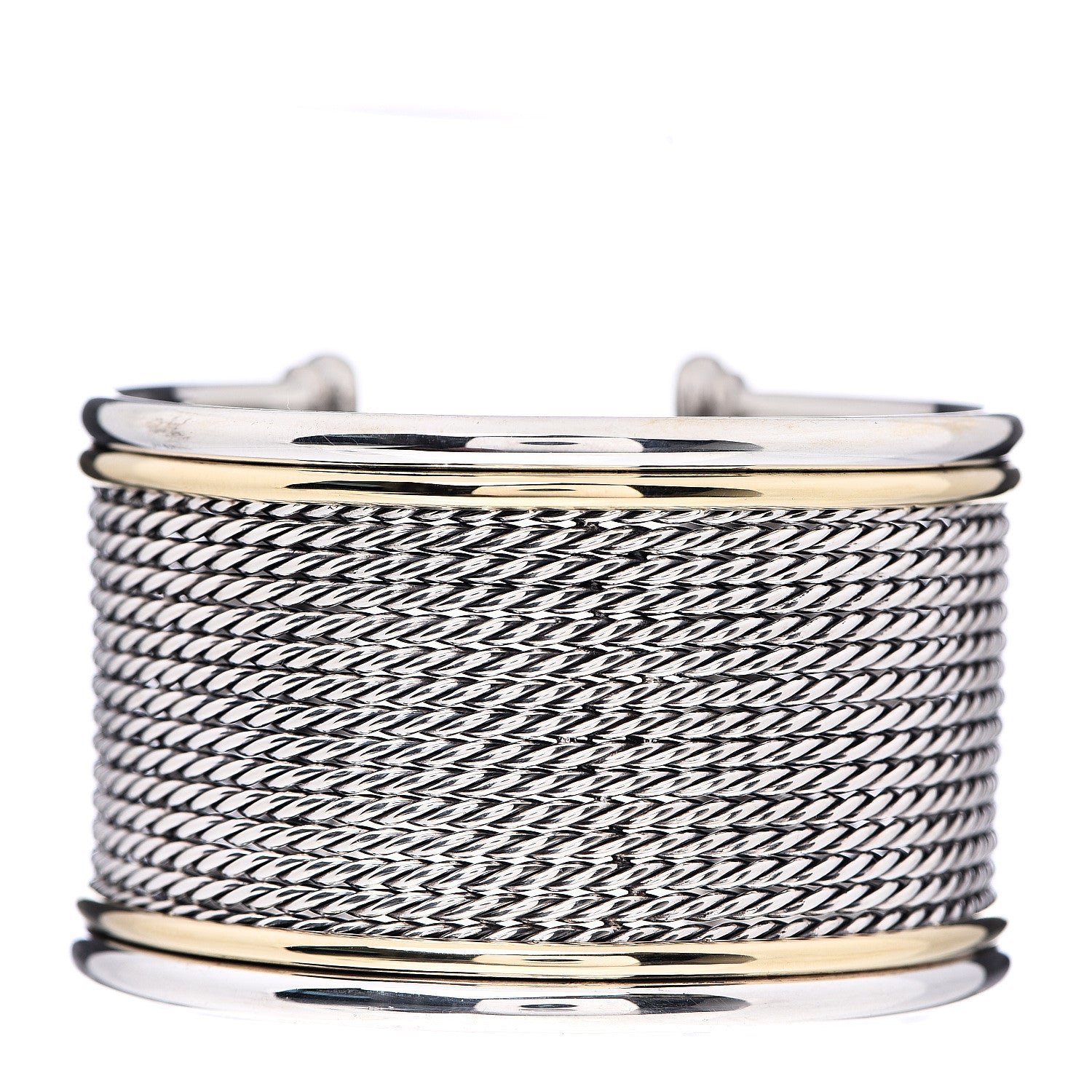 David Yurman Sterling Silver 18K Yellow Gold Extra Wide Wheaton Cuff Bracelet 1 of 3
