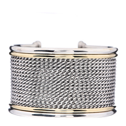 David Yurman Sterling Silver 18K Yellow Gold Extra Wide Wheaton Cuff Bracelet 1 of 3