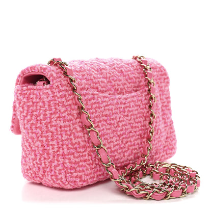 Chanel Wool Tweed Quilted Mini Rectangular Flap Dark Pink Fuchsia 3 of 10