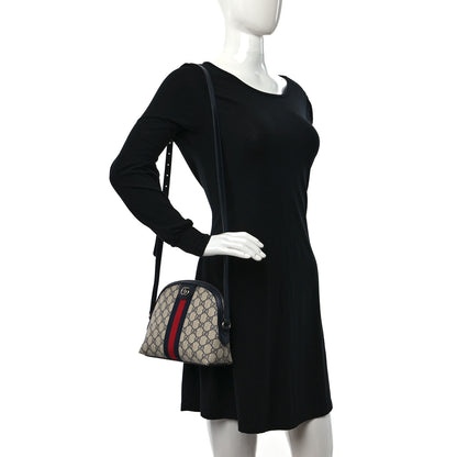 Gucci GG Supreme Monogram Textured Dollar Calfskin Web Small Ophidia Dome Shoulder Bag Beige Blue 3 of 8