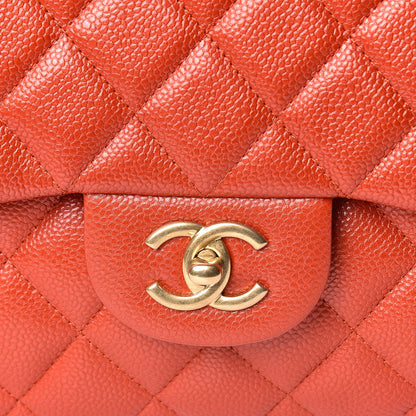 Chanel Pearly Caviar Quilted Jumbo Double Flap Orange 10 of 12