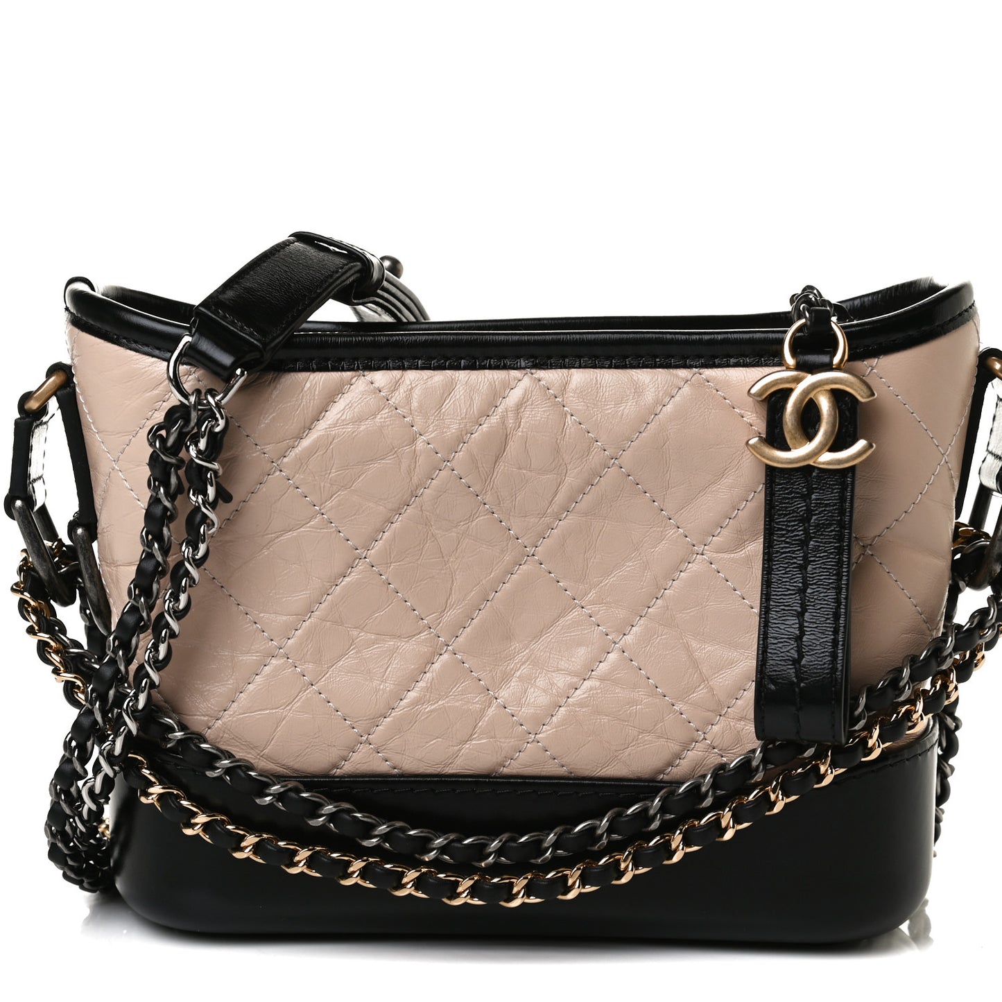 Aged Calfskin Quilted Small Gabrielle Hobo Beige Black