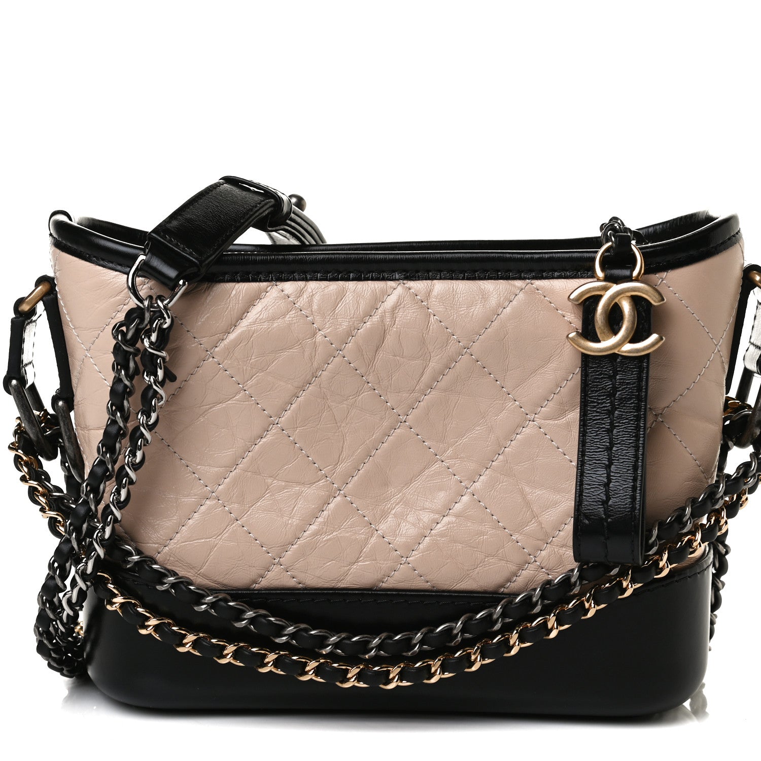 Chanel Aged Calfskin Quilted Small Gabrielle Hobo Beige Black 8 of 14