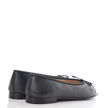 Chanel Calfskin Metallic Goatskin CC Cap Toe Ballerina Flats 39.5 Black Silver 4 of 8