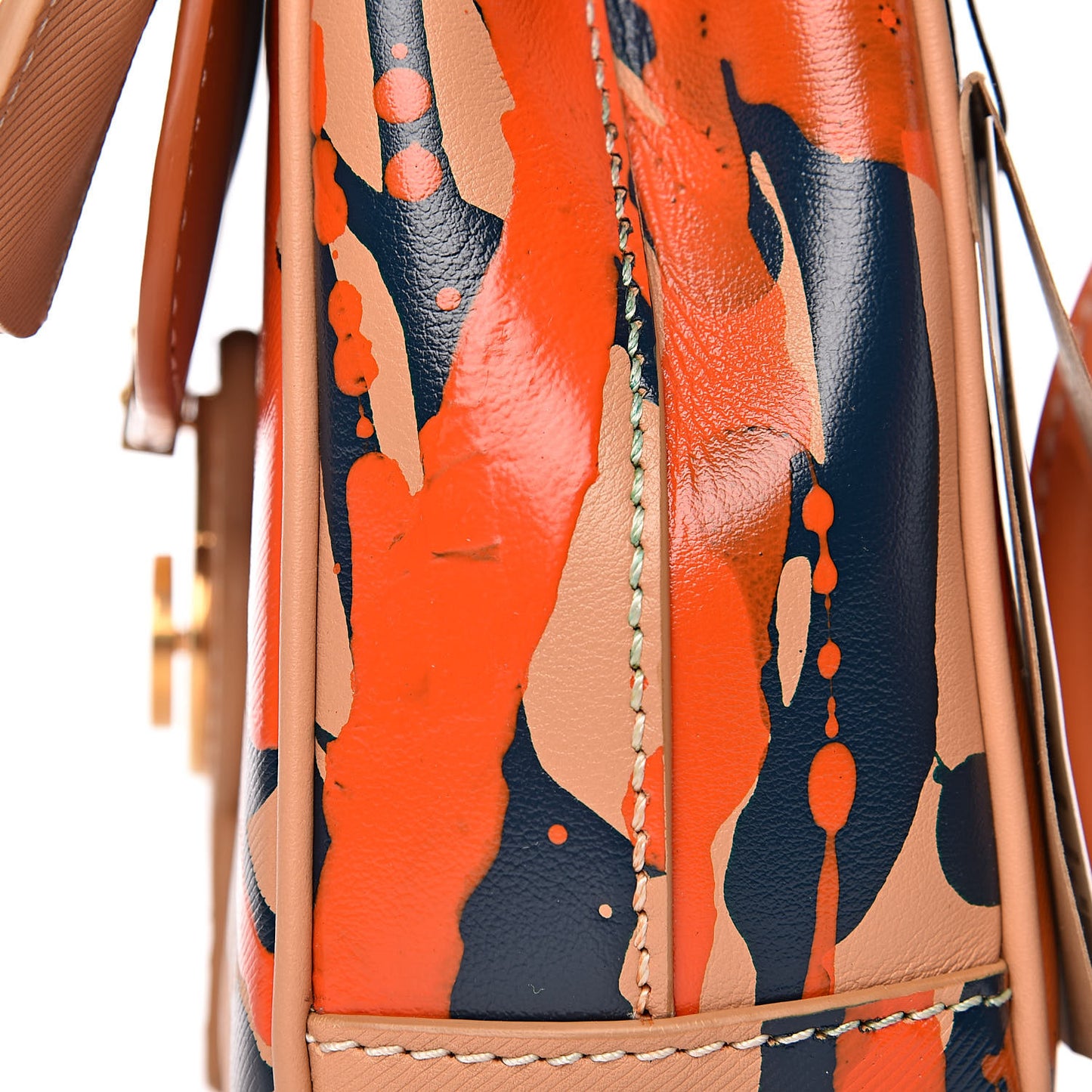 Trench Calfskin Splash Print Small DK88 Top Handle Bag Pale Clementine Burnt Sienna