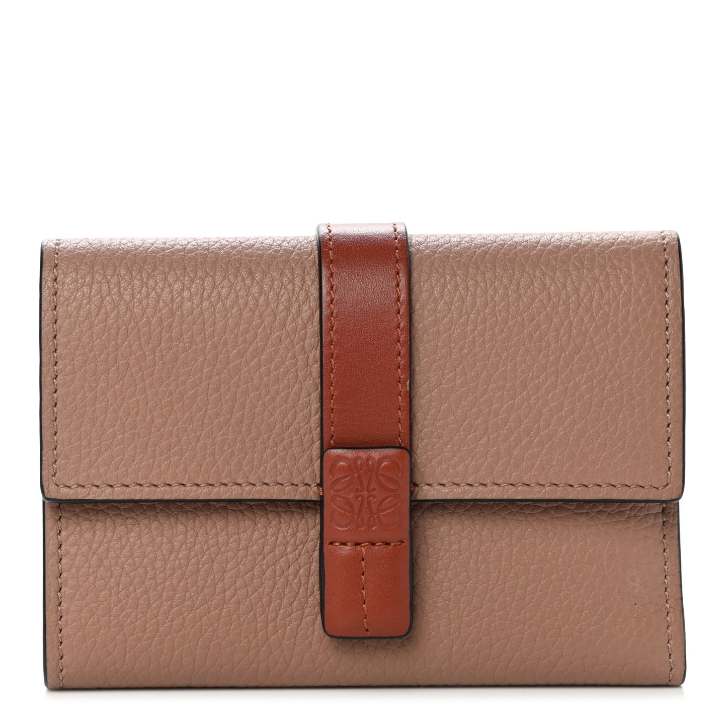 Grained Calfskin Small Vertical Wallet Dark Blush Dark Olive