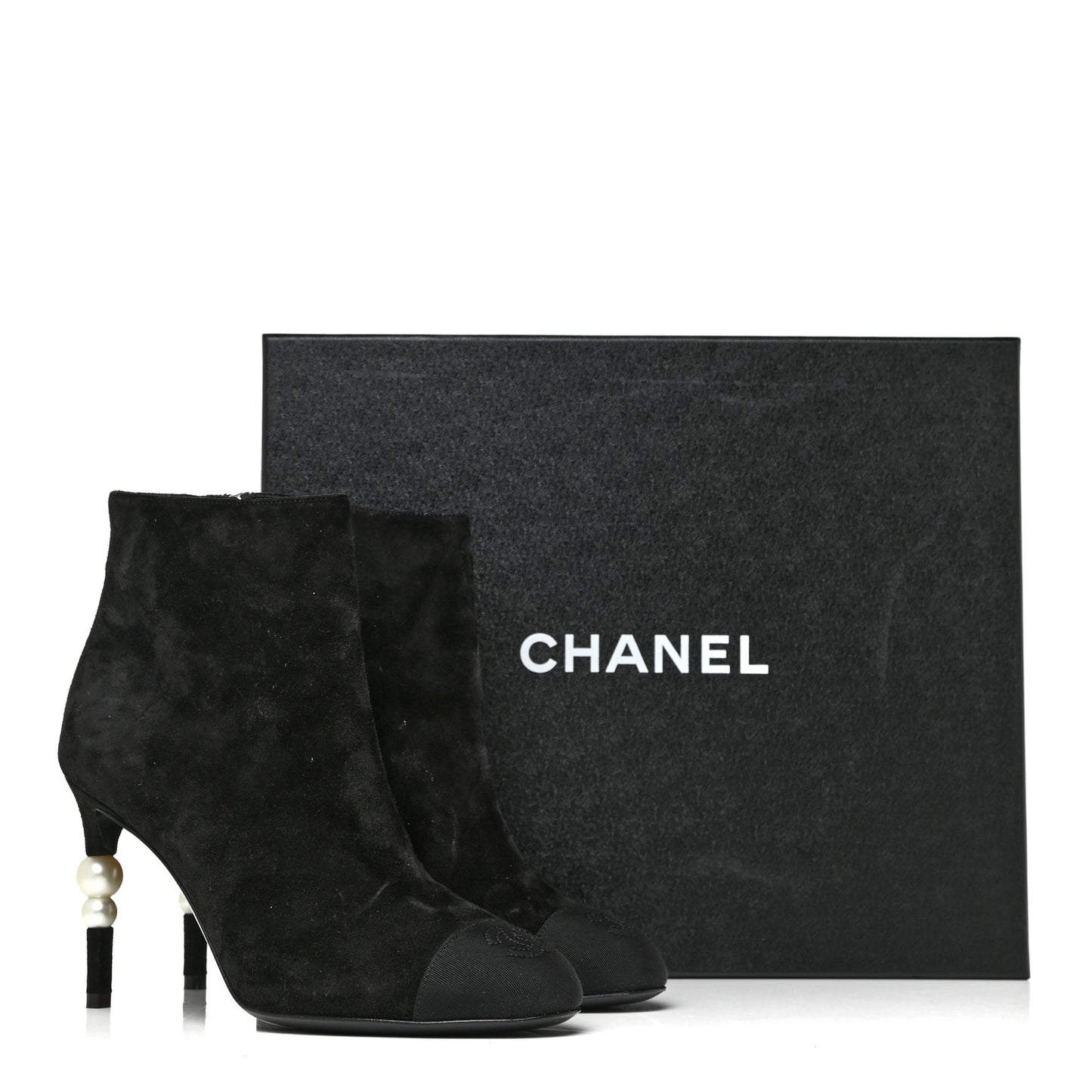 Suede Grosgrain Pearl Ankle Boots 35.5 Black