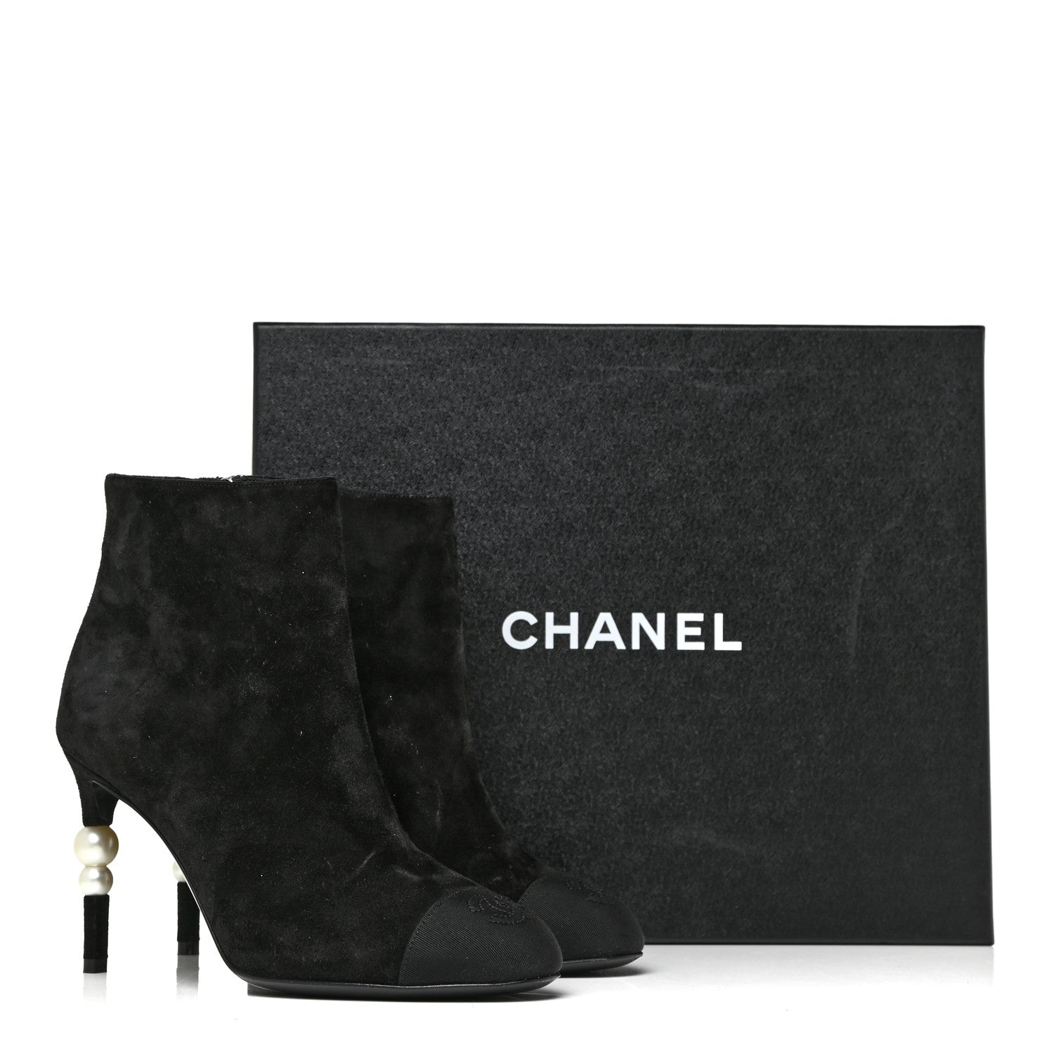 Chanel Suede Grosgrain Pearl Ankle Boots 35.5 Black 25 of 25