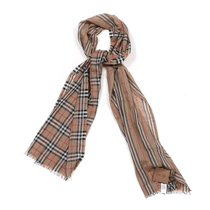 Burberry Wool Silk Icon Stripe Vintage Check Lightweight Scarf Archive Beige 1 of 5