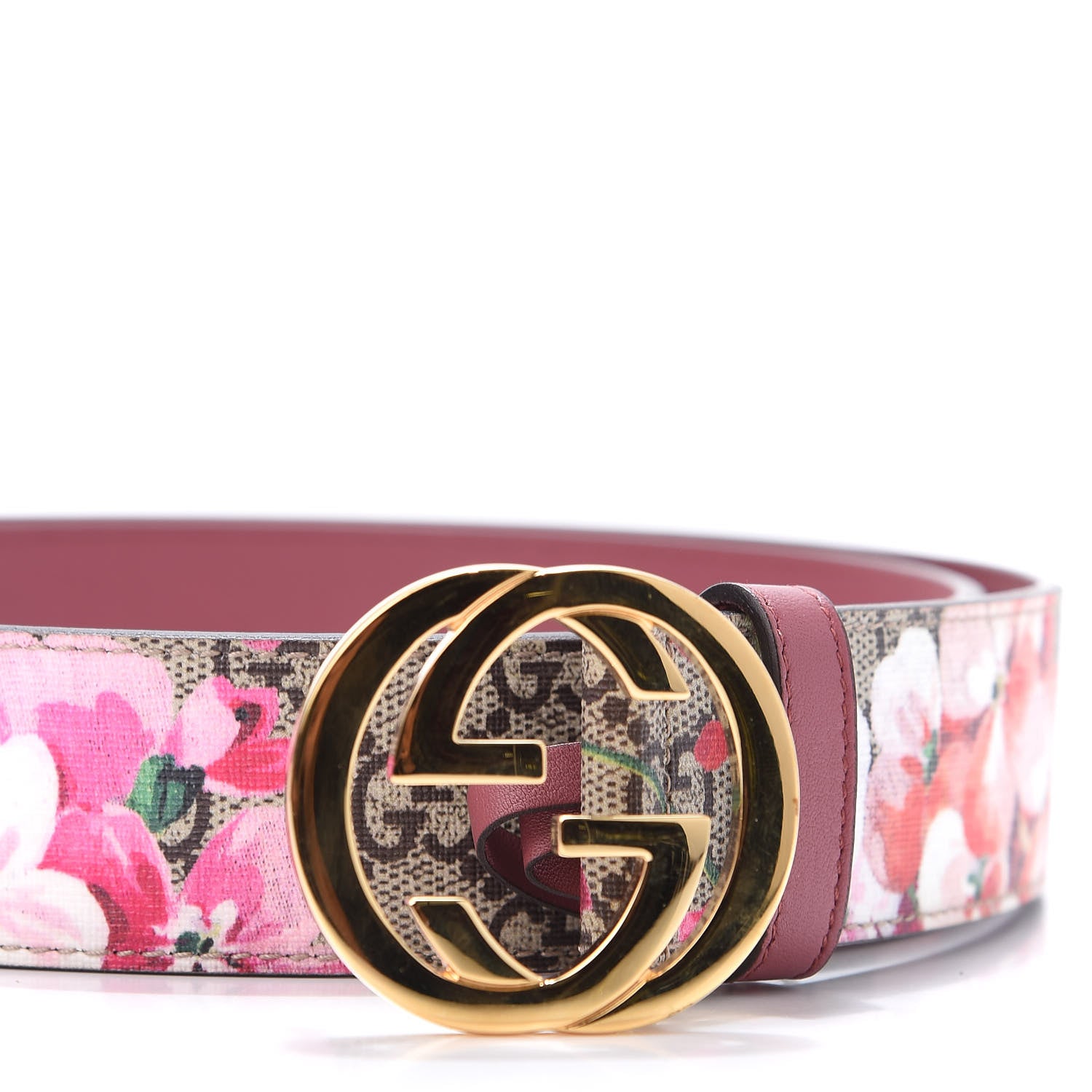 Gucci GG Supreme Monogram Blooms Moon Calfskin Interlocking G 37mm Belt 90 36 Beige Ebony Multicolor Dry Rose 7 of 7