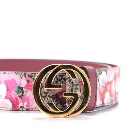 Gucci GG Supreme Monogram Blooms Moon Calfskin Interlocking G 37mm Belt 90 36 Beige Ebony Multicolor Dry Rose 7 of 7