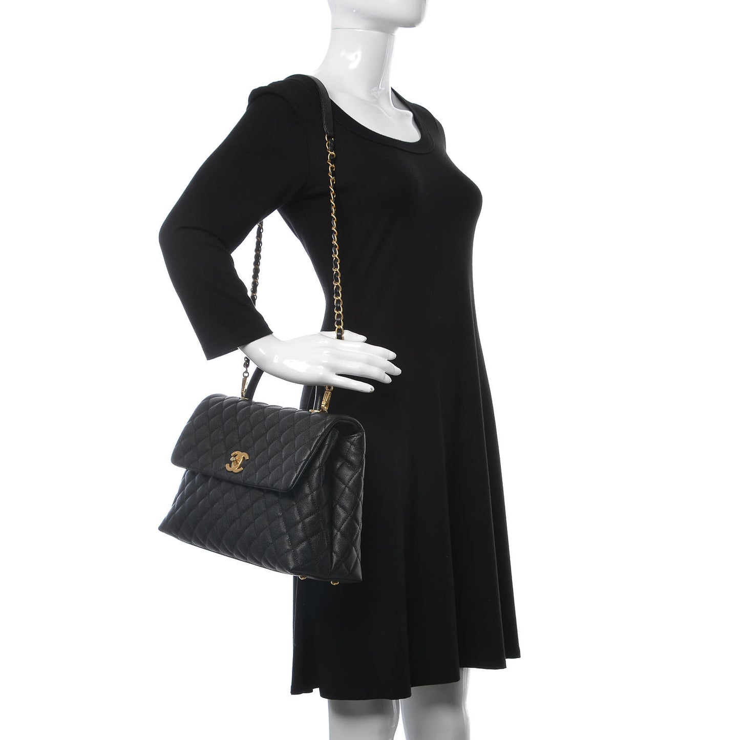 Caviar Quilted Medium Coco Handle Flap Black