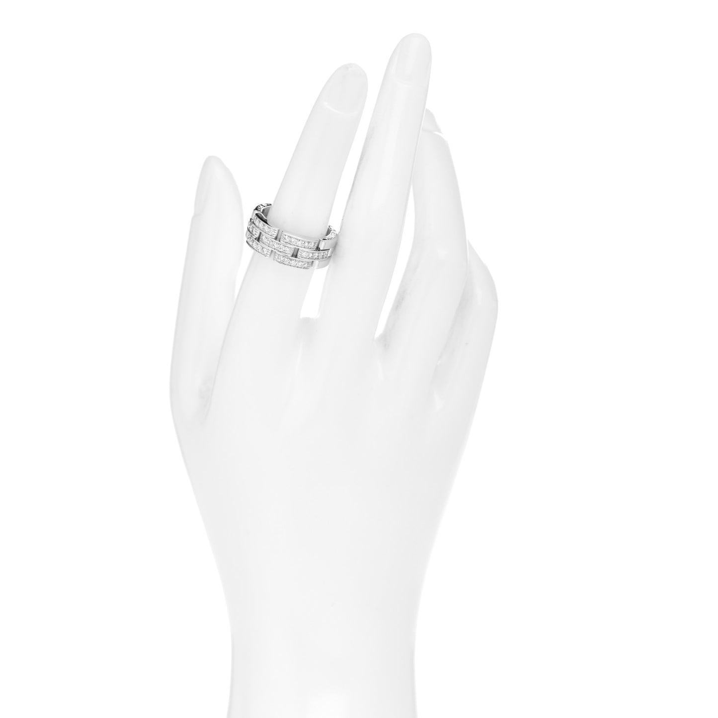 18K White Gold Diamond Maillon Panthere 3 Half Rows Paved Ring 54 6.75