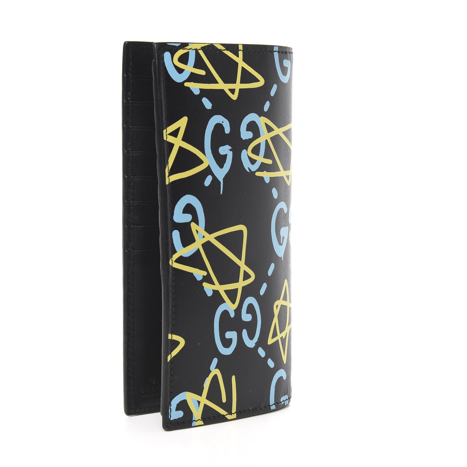 Gucci Calfskin GucciGhost Bi-Fold Long Wallet Black New Acquamarine 3 of 8