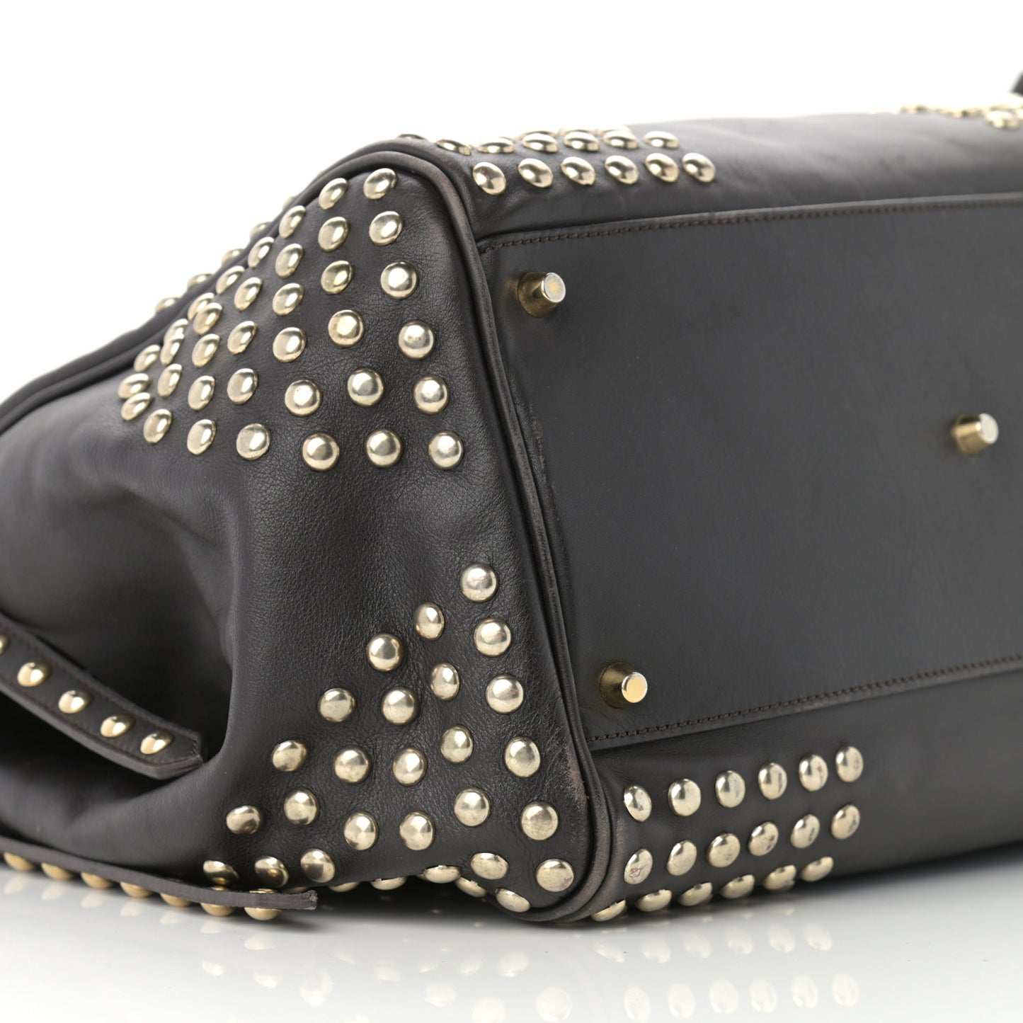 Lambskin Bridle Studs Large Canterbury Tote Dark Brown