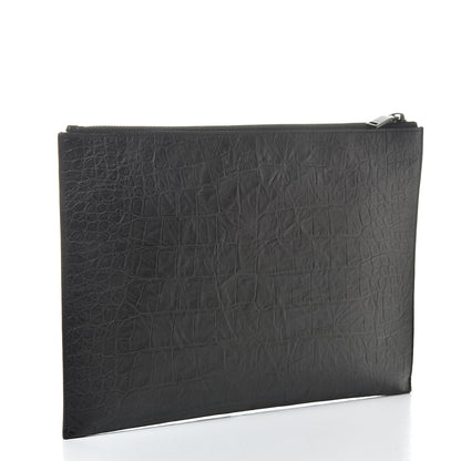 Saint Laurent Calfskin Crocodile Embossed Monogram iPad Case Black 3 of 7