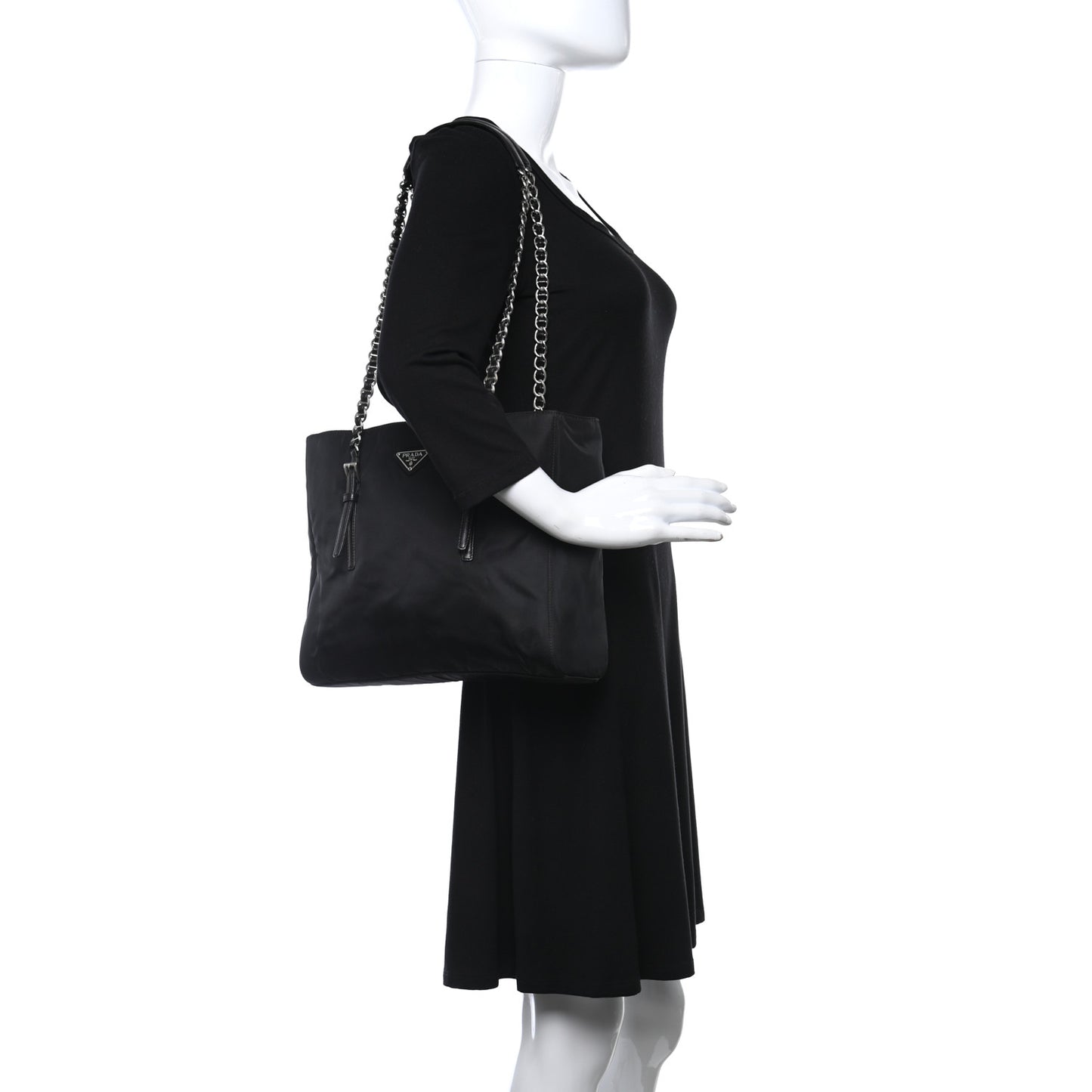 Nylon Tessuto Acciaio Chain Shoulder Bag Black