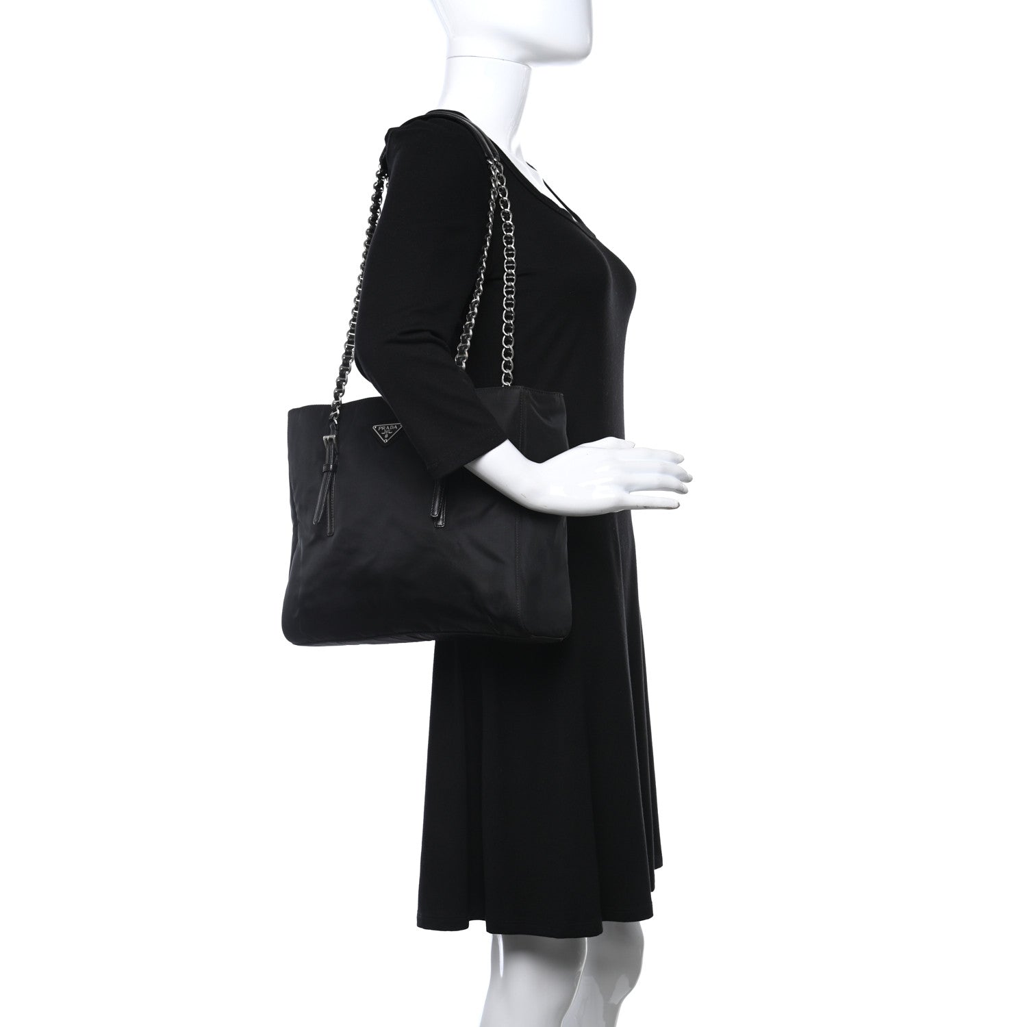 Prada Nylon Tessuto Acciaio Chain Shoulder Bag Black 2 of 12